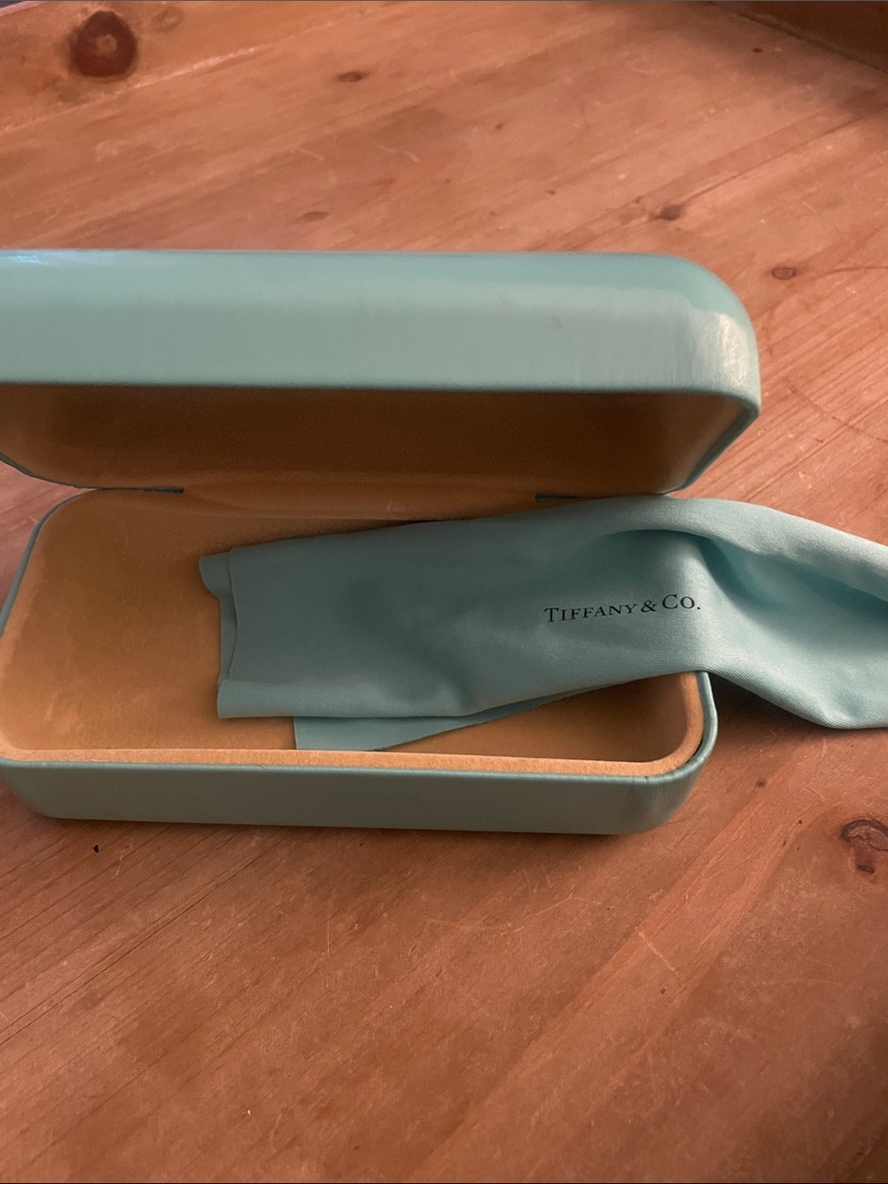Tiffany & Co. Glossy Aqua Eyewear Case with cleaning cloth